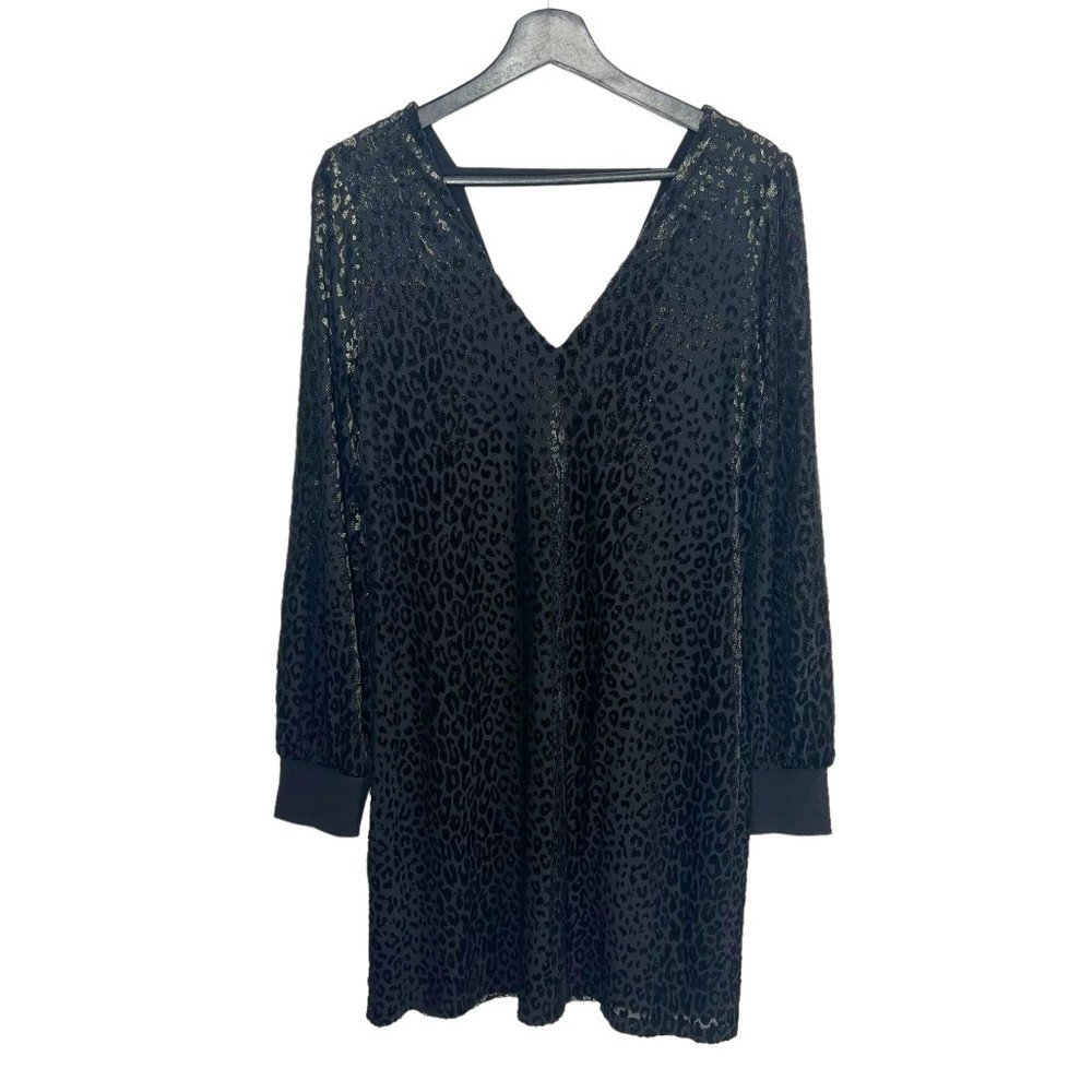 White House Black Market Black Long Sleeve Leopard Print Knee Length Dress Large